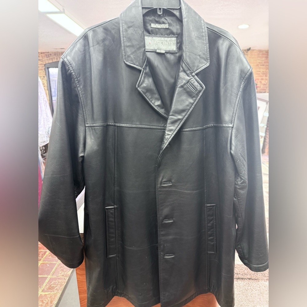 Men's Black Leather Trench Coat